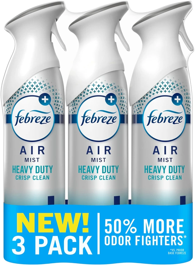 Main image of Febreze Air Mist, Air Freshener Spray, Odor Fighting Room Spray, Deodorizer for Home Bathroom Kitchen Office Apartment Dorm Room Classroom, Heavy Duty Crisp Clean Scent, 8.1oz (Pack of 3)
