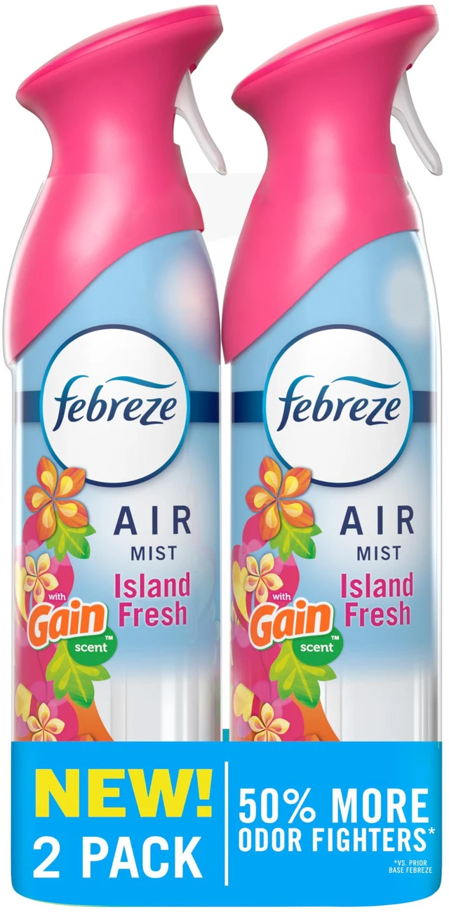 Main image of Febreze Air Mist, Air Freshener Spray, Odor Fighting Room Spray, Deodorizer for Home Bathroom Kitchen Office Apartment Dorm Room Classroom, Gain Island Fresh Scent, 8.1oz (Pack of 2)