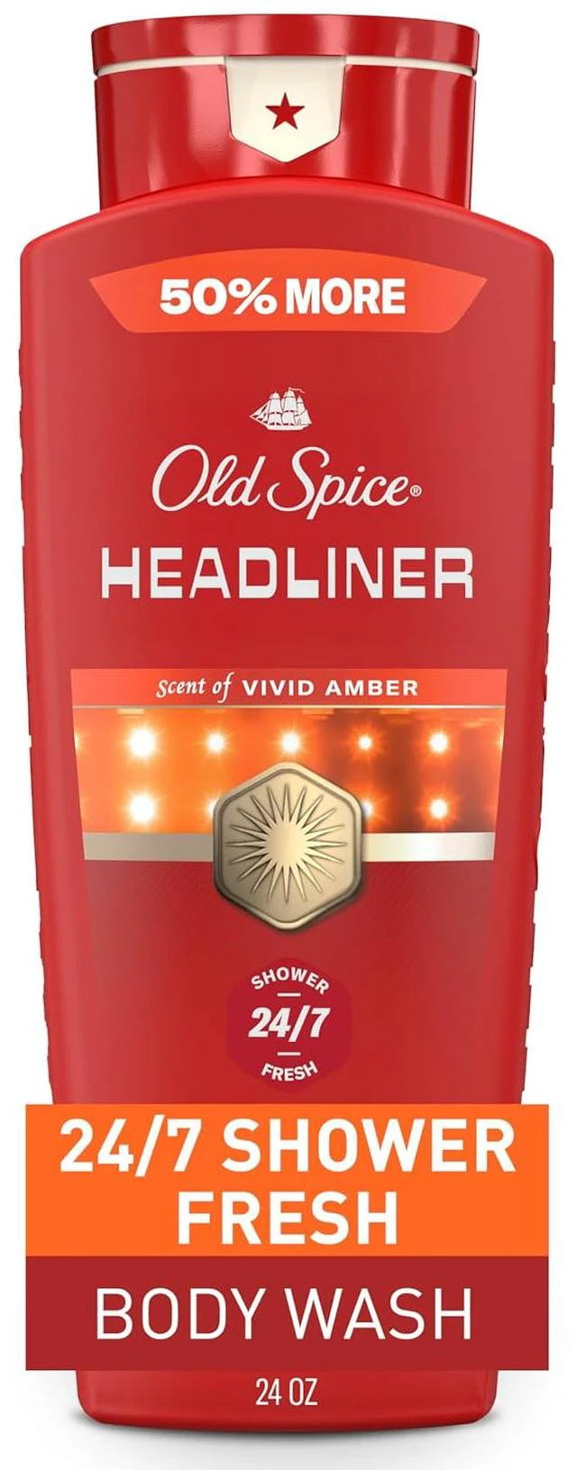 Main image of Old Spice Body Wash for Men, 24/7 Shower Fresh & Clean with Daily Use, Lasting Signature Scent, Refreshing Lather, Moisturizing Formula, Headliner with Black Currant, Leather, & Amber Scent, 24 oz