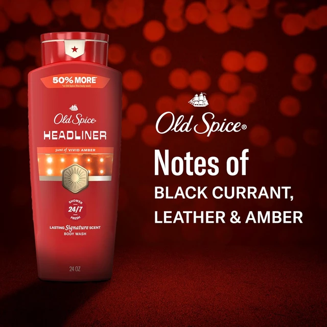 Alt view image 4 of 7 - Old Spice Body Wash for Men, 24/7 Shower Fresh & Clean with Daily Use, Lasting Signature Scent, Refreshing Lather, Moisturizing Formula, Headliner with Black Currant, Leather, & Amber Scent, 24 oz