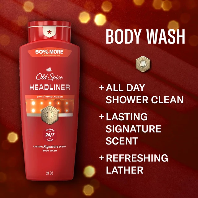 Alt view image 3 of 7 - Old Spice Body Wash for Men, 24/7 Shower Fresh & Clean with Daily Use, Lasting Signature Scent, Refreshing Lather, Moisturizing Formula, Headliner with Black Currant, Leather, & Amber Scent, 24 oz