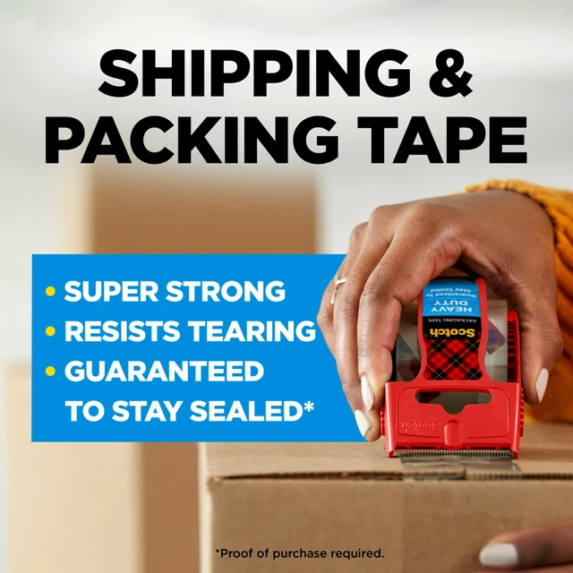 Alt view image 4 of 5 - Scotch Heavy Duty Shipping Packing Tape, Clear, Shipping and Packaging Supplies, 1.88 in. x 27.7 yd., 1 Tape Roll with Dispenser (Pack of 2)