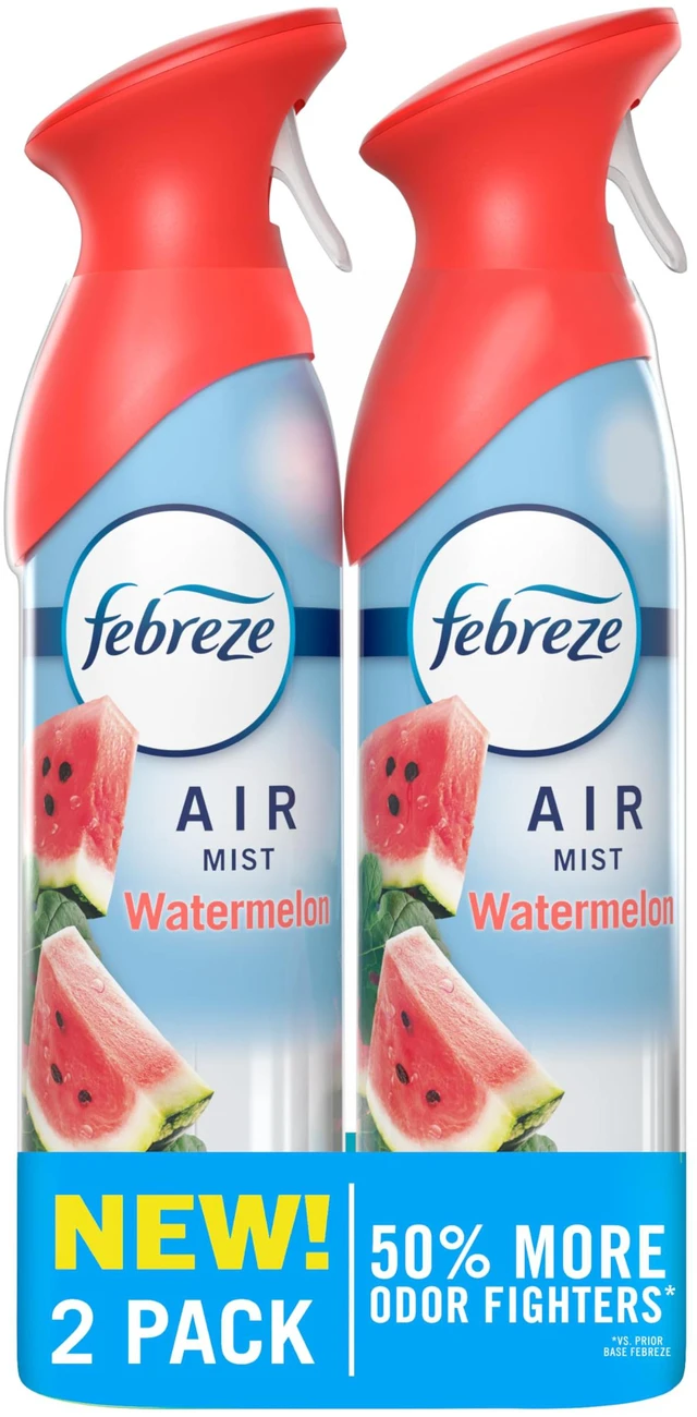 Main image of Febreze Air Mist, Air Freshener Spray, Odor Fighting Room Spray, Deodorizer for Home Bathroom Kitchen Office Apartment Dorm Room Classroom, Watermelon Scent, 8.1oz (Pack of 2)