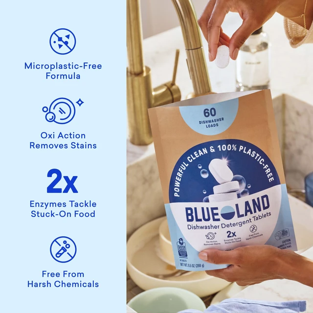 Alt view image 3 of 5 - BLUELAND 100% Plastic-Free Dishwasher Detergent Tablets, 60ct, Free & Clear