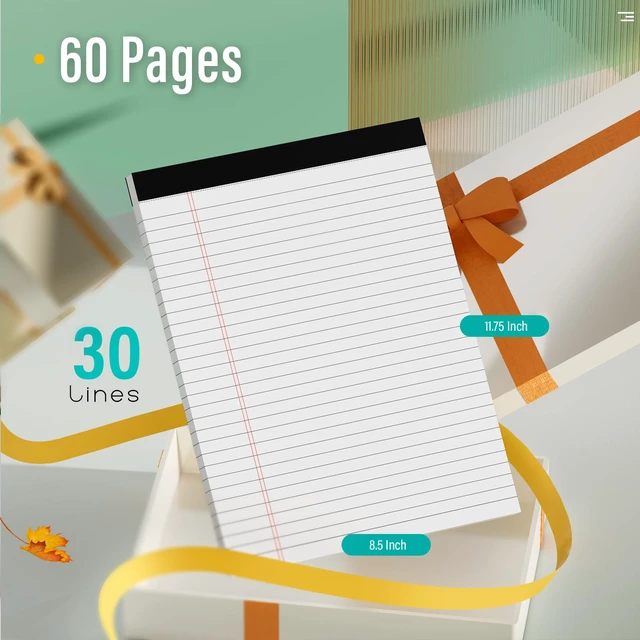 Alt view image 2 of 6 - 2 Pcs Legal Pads 8.5 x 11 Note Pads 8.5 x 11 Inch Notepad 60 Sheets Writing Pads Wide Ruled Lined Paper Pads White Paper Note Pads 8.5 x 11 with 30 Sheets Per Legal Pad for School, Office, Home