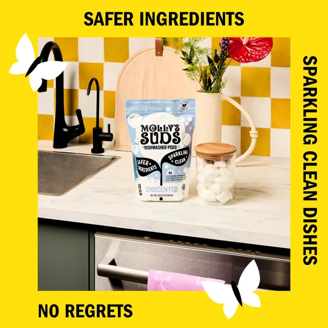 Alt view image 3 of 5 - Molly's Suds Dishwasher Pods | Clean Dishwasher Detergent, Cuts Grease & Rinses Clean (Residue-Free) for Sparkling Dishes | 60 Auto-Release Tabs (Unscented)
