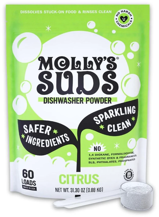 Main image of Molly's Suds Dishwasher Powder | Clean Dishwasher Detergent, Cuts Grease & Rinses Clean (Residue-Free) for Sparkling Dishes | 60 Loads (Citrus)