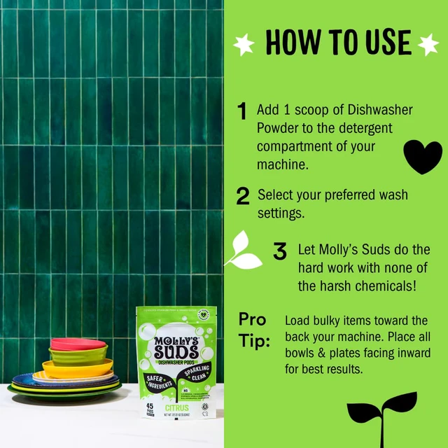 Alt view image 2 of 5 - Molly's Suds Dishwasher Powder | Clean Dishwasher Detergent, Cuts Grease & Rinses Clean (Residue-Free) for Sparkling Dishes | 60 Loads (Citrus)