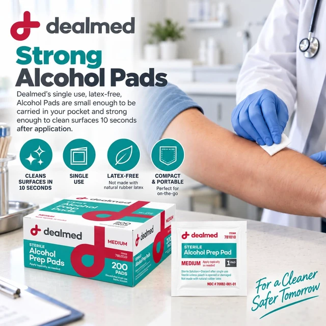Alt view image 5 of 6 - Dealmed Alcohol Prep Pads 70% Alcohol Sterile Wipes 200 Count (1 Pack)