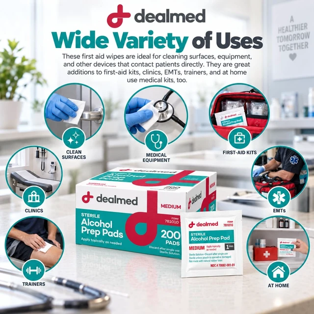 Alt view image 3 of 6 - Dealmed Alcohol Prep Pads 70% Alcohol Sterile Wipes 200 Count (1 Pack)