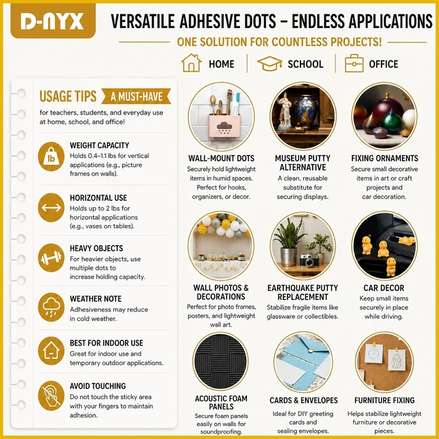 Alt view image 6 of 7 - D-NYX Double Sided Tape Adhesive Dots, 350 Sticky Dots, Removable Putty No Trace Clear Sticky Tack Blue, for Balloon Tassels Picture Hanging Strips