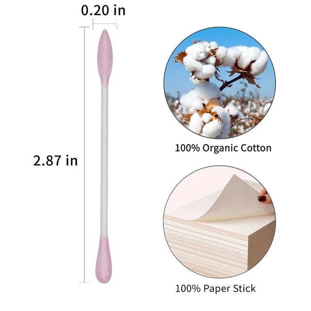 Alt view image 4 of 7 - Precision Pointed Cotton Swabs - 200 Count, Organic Cotton, Double Sided, Paper Stick, Soft, Lint-Free, Cruelty-Free, Pointy & Round (Pink)