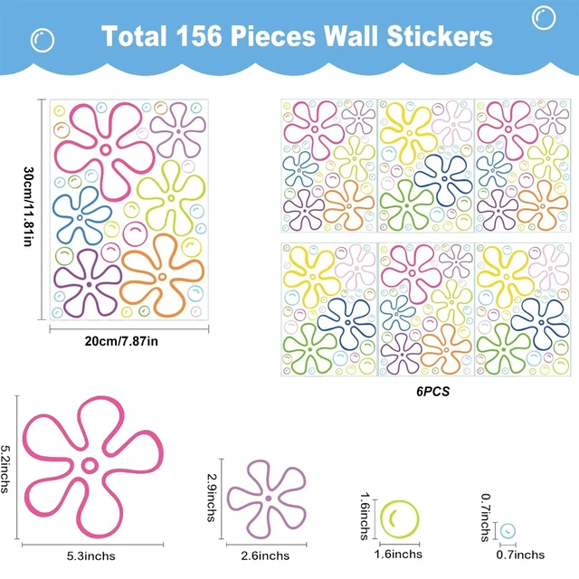 Alt view image 2 of 7 - 156PCS Under The Sea Wall Decals - Colorful Bubble & Flower Stickers, 6 Sheets 30x20cm, Static Cling Removable, Ocean Theme for Kids Room Bathroom Windows Laptop Birthday