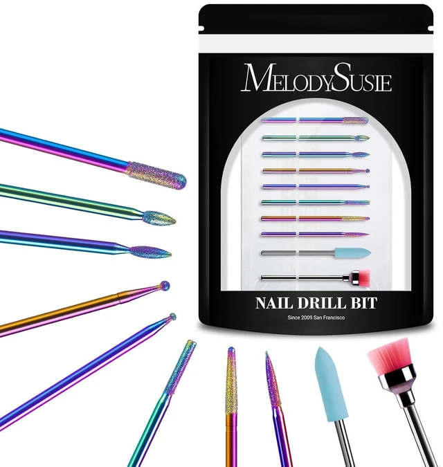 Main image of MelodySusie Diamond Cuticle Nail Drill Bits Set 10pcs Rainbow