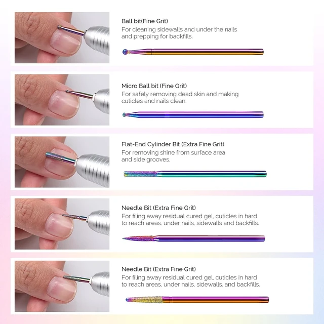 Alt view image 4 of 6 - MelodySusie Diamond Cuticle Nail Drill Bits Set 10pcs Rainbow