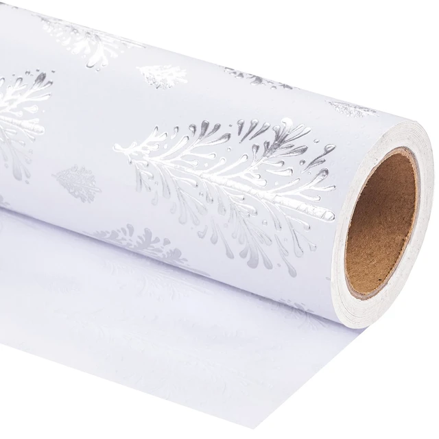 Alt view image 5 of 6 - WRAPAHOLIC 3D Kraft Christmas Wrapping Paper Roll, 17 x 16.5 Feet, Silver and White Christmas Tree, Embossed, for Holiday Party Celebration