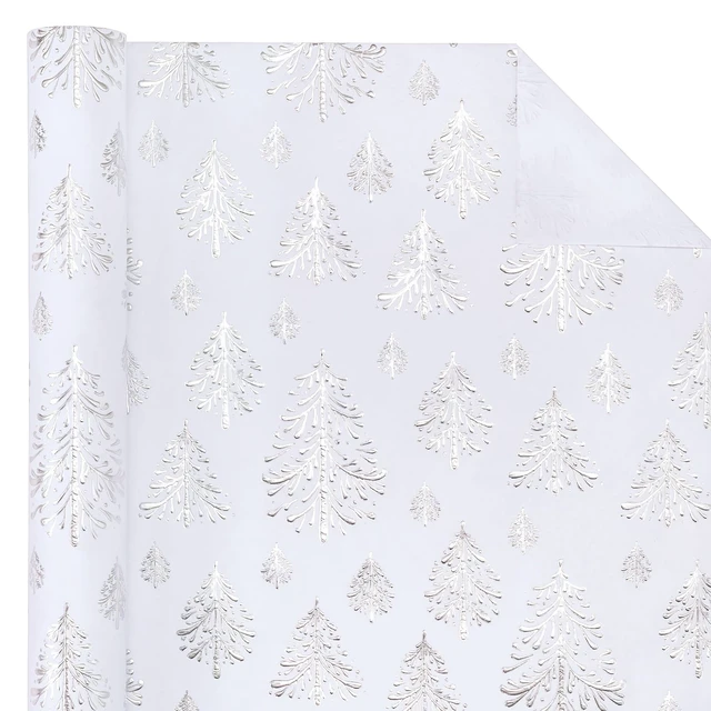 Alt view image 2 of 6 - WRAPAHOLIC 3D Kraft Christmas Wrapping Paper Roll, 17 x 16.5 Feet, Silver and White Christmas Tree, Embossed, for Holiday Party Celebration