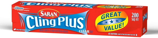 Main image of Saran Cling Plus Clear Plastic Wrap, 200 Sq Ft Roll, Food Storage, Easy Dispense
