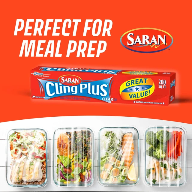 Alt view image 7 of 7 - Saran Cling Plus Clear Plastic Wrap, 200 Sq Ft Roll, Food Storage, Easy Dispense