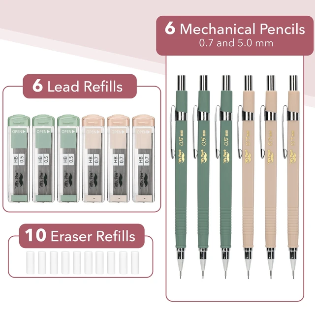 Alt view image 3 of 7 - Mr. Pen Mechanical Pencil Set, 6 Pack, with Lead and Eraser Refills