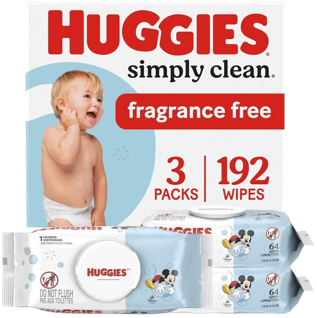 Main image of Huggies Simply Clean Baby Wipes, Unscented, 192 Wipes (3 Packs)