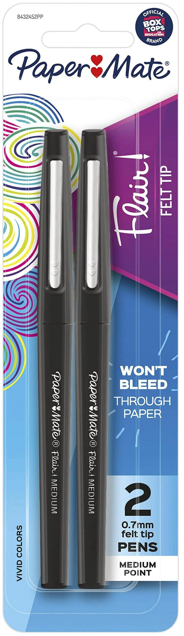 Main image of Paper Mate Flair Felt Tip Pens, Medium Point 0.7mm, Black, 2 Count