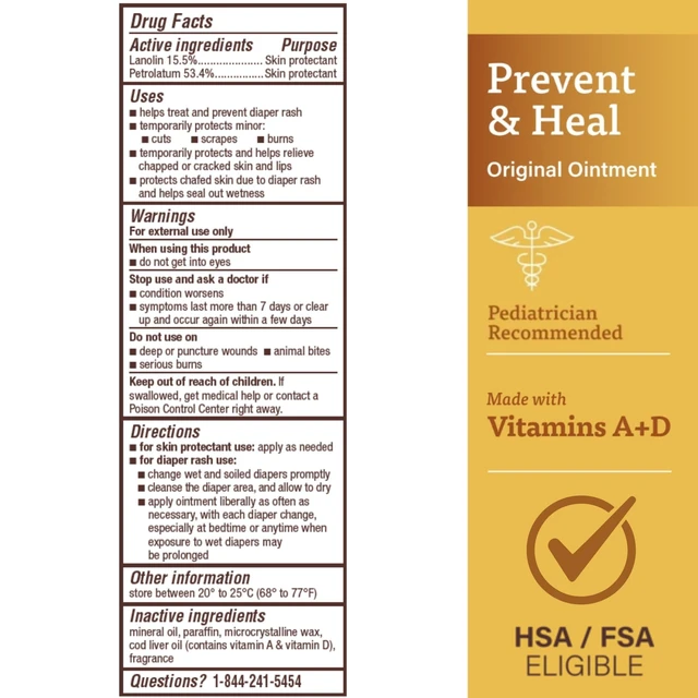 Alt view image 5 of 6 - A+D Original Diaper Rash Ointment 1.5oz, Prevents and Protects Against Diaper Rash, Moisturizing Skin Protectant with Vitamins A and D, for Dry and Cracked Skin