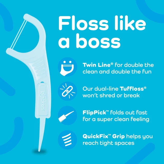 Alt view image 2 of 6 - Plackers Twin Line Dental Floss Picks, Dual-Line Tuffloss, Easy Storage, Cool Mint Flavor, 75 Count (Pack of 2)