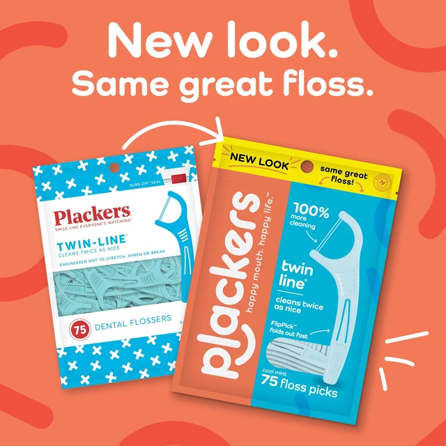 Alt view image 5 of 6 - Plackers Twin Line Dental Floss Picks, Dual-Line Tuffloss, Easy Storage, Cool Mint Flavor, 75 Count (Pack of 2)