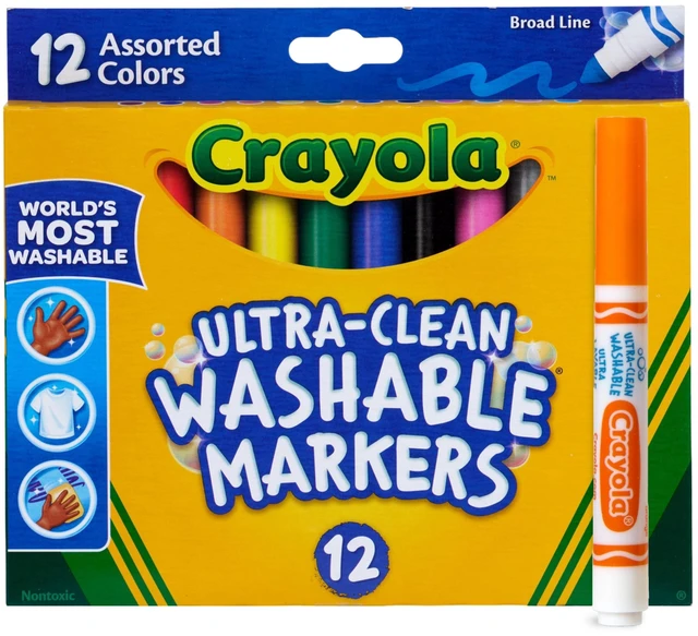 Main image of Crayola Broad Line Markers 12 Count, Washable Assorted Colors, Arts & Crafts Supplies for Kids, for Coloring Books & Art Projects, Ages 3+