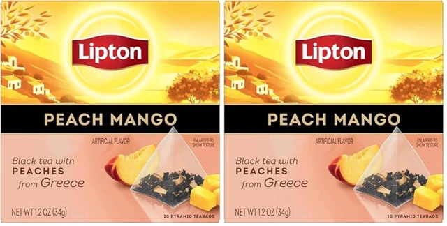 Main image of Lipton Black Tea Peach Mango Pyramid Tea Bags, Flavored, 20 Count (Pack of 2)