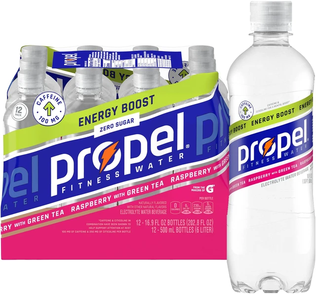 Main image of Propel Energy Boost Electrolyte Water Beverage, Raspberry with Green Tea 16.9fl oz, 12Ct