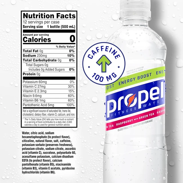 Alt view image 4 of 6 - Propel Energy Boost Electrolyte Water Beverage, Raspberry with Green Tea 16.9fl oz, 12Ct
