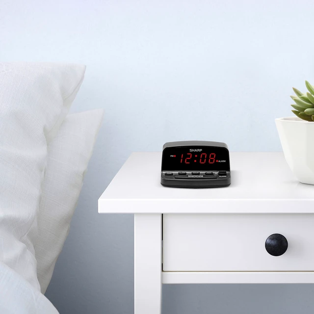 Alt view image 2 of 6 - SHARP Digital Alarm Clock, Midnight Black, Keyboard Controls, Red LED Display