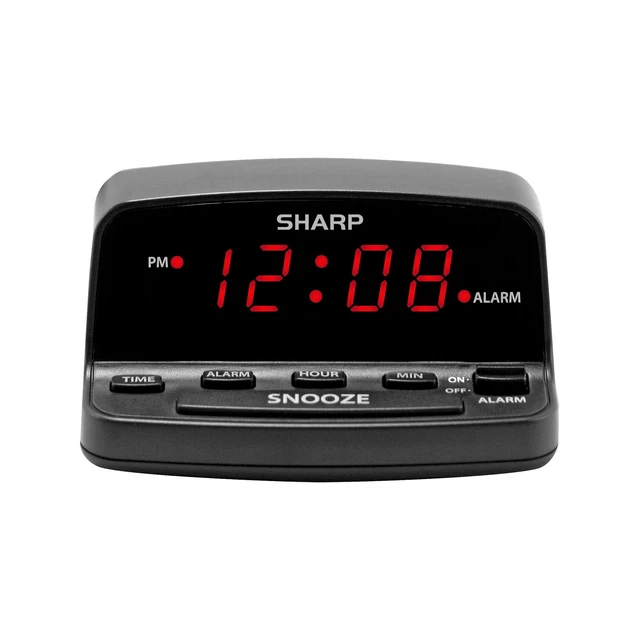 Alt view image 3 of 6 - SHARP Digital Alarm Clock, Midnight Black, Keyboard Controls, Red LED Display