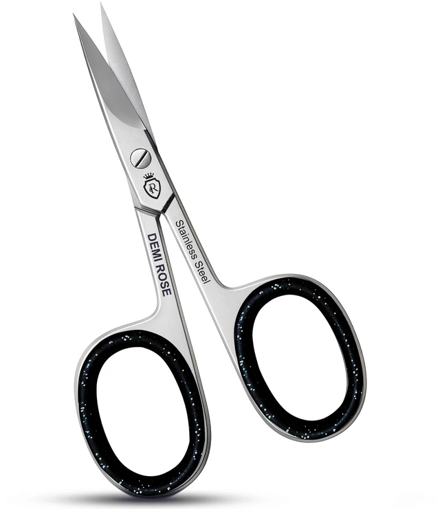 Main image of Curved Stainless Steel Cuticle Scissors - Professional Manicure Grooming for Eyebrow, Mustache, Nose Hair, Eyelash, Dry Skin with Rubber Inserts