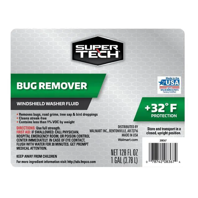 Alt view image 7 of 7 - Super Tech Bug Remover with Rain Repeller Green Windshield Washer Fluid 1 Gallon