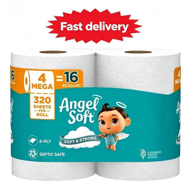 Main image of Angel Soft 2-Ply Toilet Paper, 4 Mega Rolls, 320 Sheets per Roll