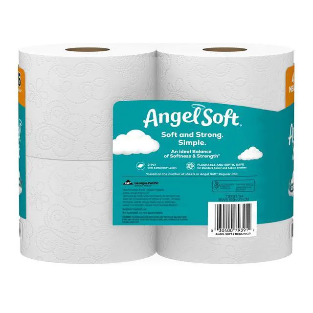 Alt view image 7 of 7 - Angel Soft 2-Ply Toilet Paper, 4 Mega Rolls, 320 Sheets per Roll