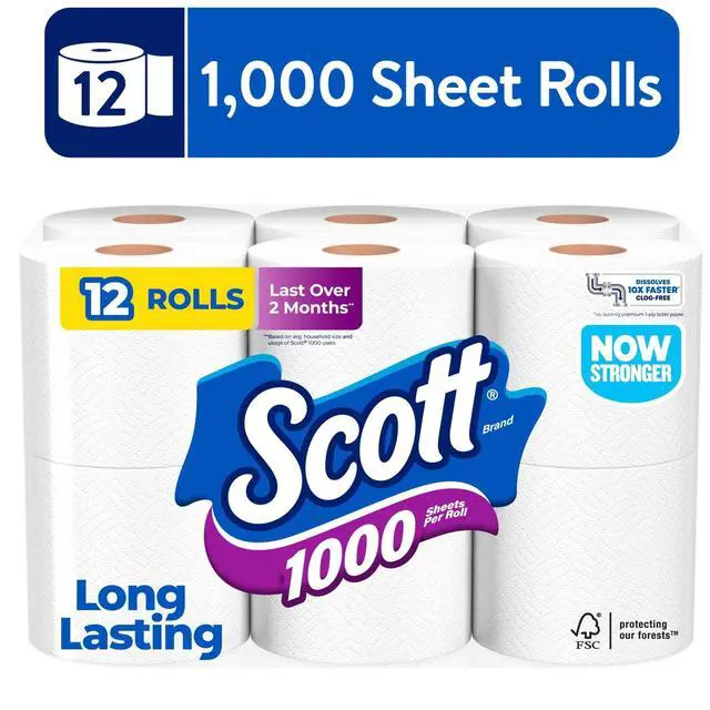 Alt view image 2 of 7 - Scott 1000 Toilet Paper, 12 Rolls, 1,000 Sheets per Roll