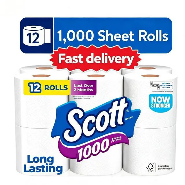 Main image of Scott 1000 Toilet Paper, 12 Rolls, 1,000 Sheets per Roll