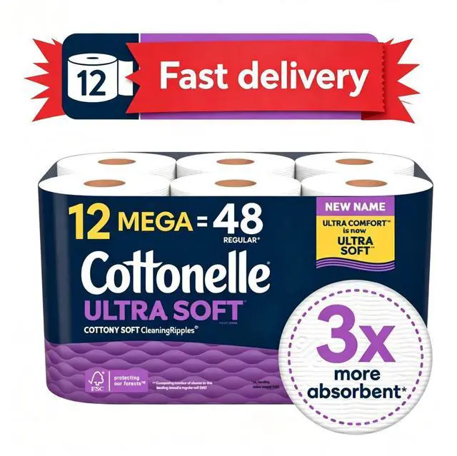 Main image of Cottonelle Ultra Soft Toilet Paper, Strong Toilet Tissue, 12 Mega Rolls