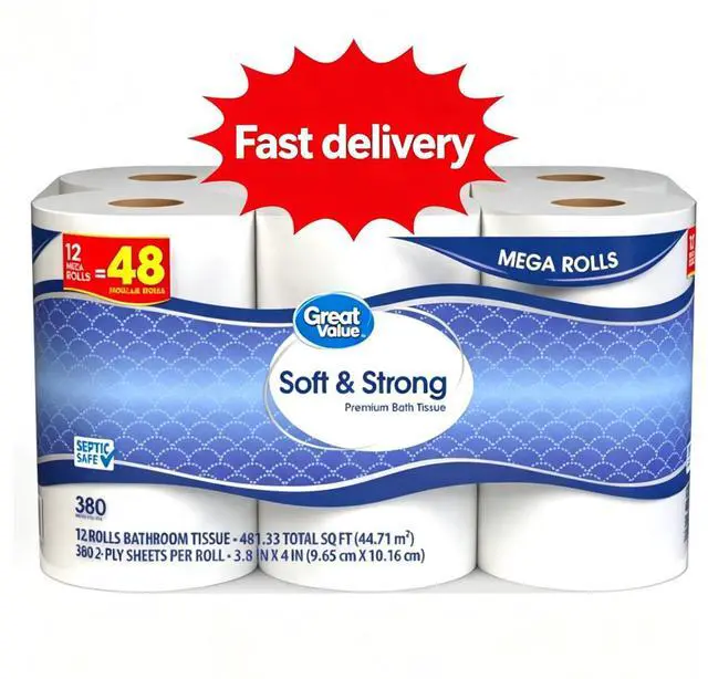 Main image of Great Value Soft & Strong Toilet Paper, 12 Mega Rolls, 380 Sheets per Roll