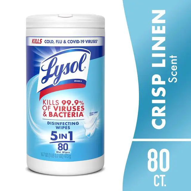 Alt view image 3 of 6 - Lysol Disinfecting Wipes, All Purpose Cleaner, Multi Surface Antibacterial Cleaning Wipes, Cleaning Supplies, Crisp Linen Scent, 80 Count