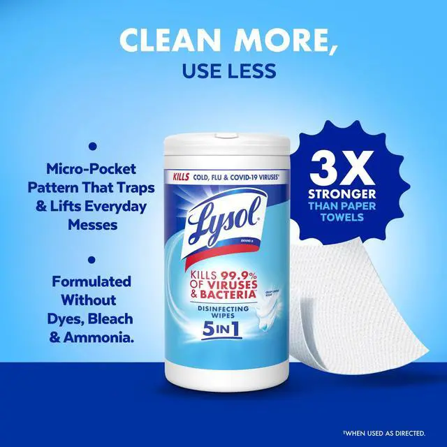 Alt view image 2 of 6 - Lysol Disinfecting Wipes, All Purpose Cleaner, Multi Surface Antibacterial Cleaning Wipes, Cleaning Supplies, Crisp Linen Scent, 80 Count