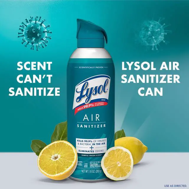 Alt view image 2 of 5 - Lysol Air Sanitizer Spray, Air Sanitizer and Bacterial Odor Eliminating, Simple Fresh, 10 oz