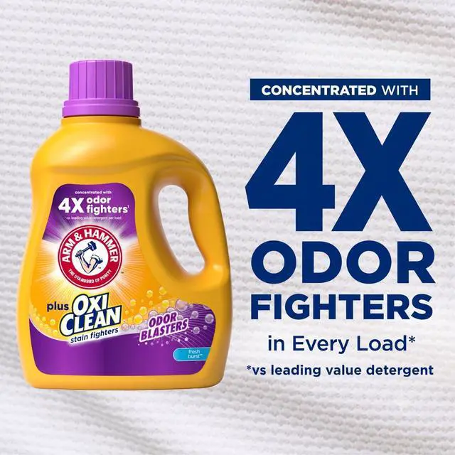 Alt view image 2 of 7 - ARM & HAMMER Plus OxiClean with Odor Blasters Liquid Detergent, Fresh Burst, 96.2 fl oz, 74 Loads