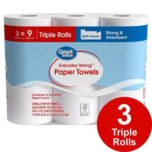 Alt view image 5 of 6 - Great Value Everyday Strong Paper Towels, 3 Triple Rolls