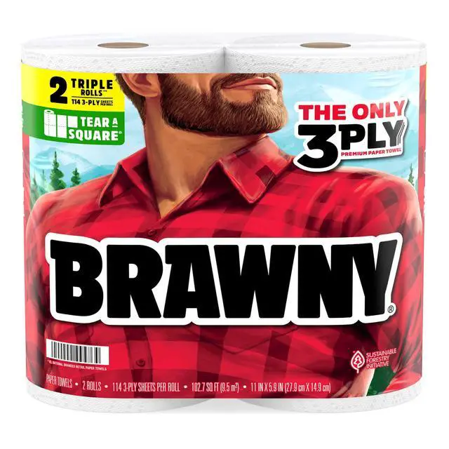 Alt view image 4 of 6 - Brawny Tear-A-Square 3-Ply Paper Towels, 2 Triple Rolls, 114 Sheets per Roll