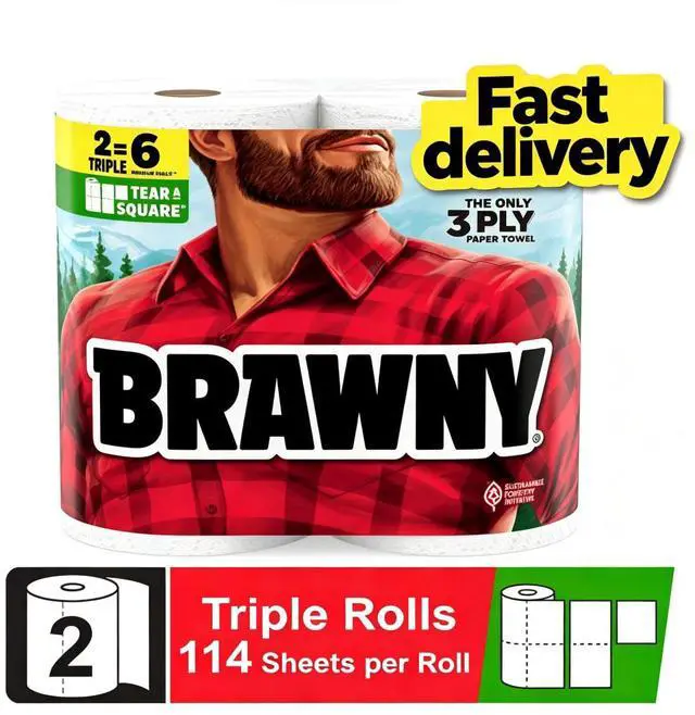Main image of Brawny Tear-A-Square 3-Ply Paper Towels, 2 Triple Rolls, 114 Sheets per Roll